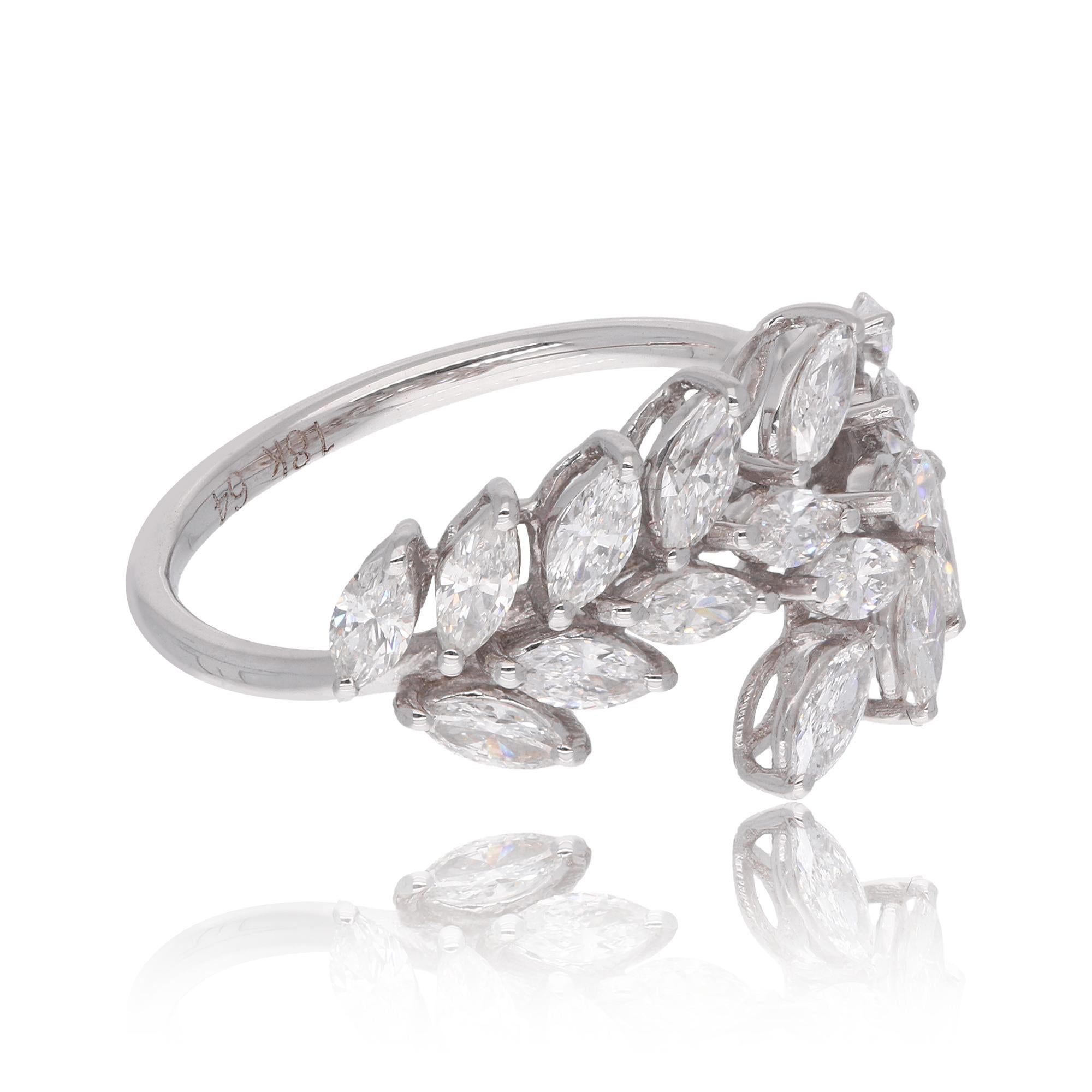 For Sale:  1.34 Carat SI Clarity HI Color Marquise Diamond Leaf Ring 18 Karat White Gold 2