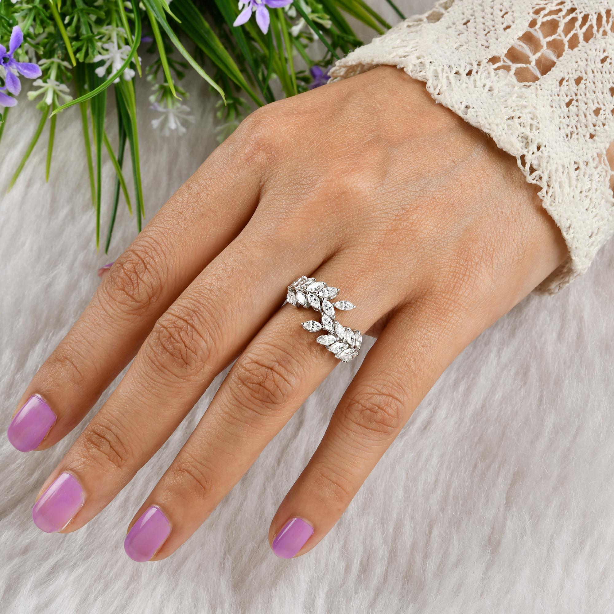1,34 Karat SI Reinheit HI Farbe Marquise Diamant Blattring 18 Karat Weißgold (Moderne) im Angebot