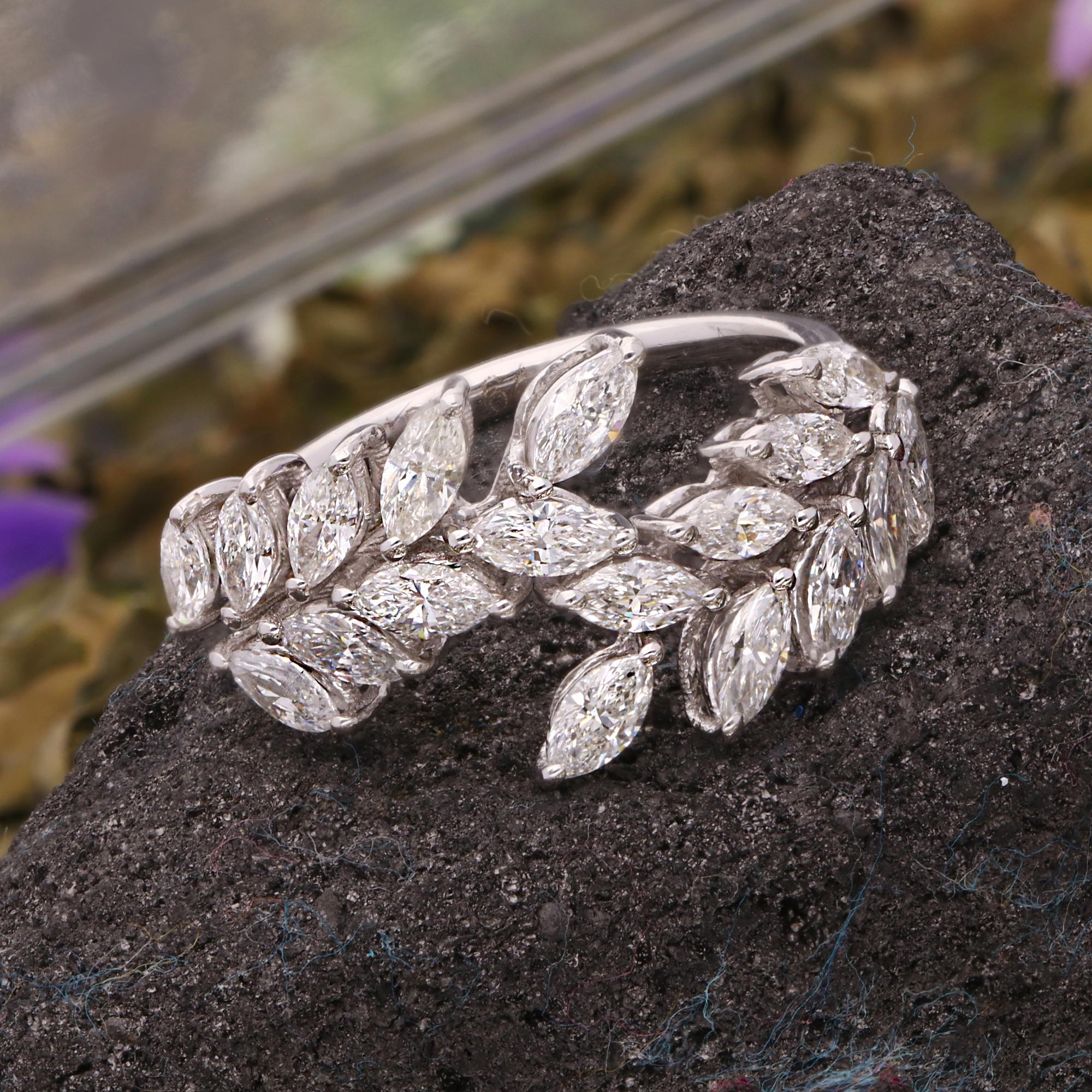 For Sale:  1.34 Carat SI Clarity HI Color Marquise Diamond Leaf Ring 18 Karat White Gold 4