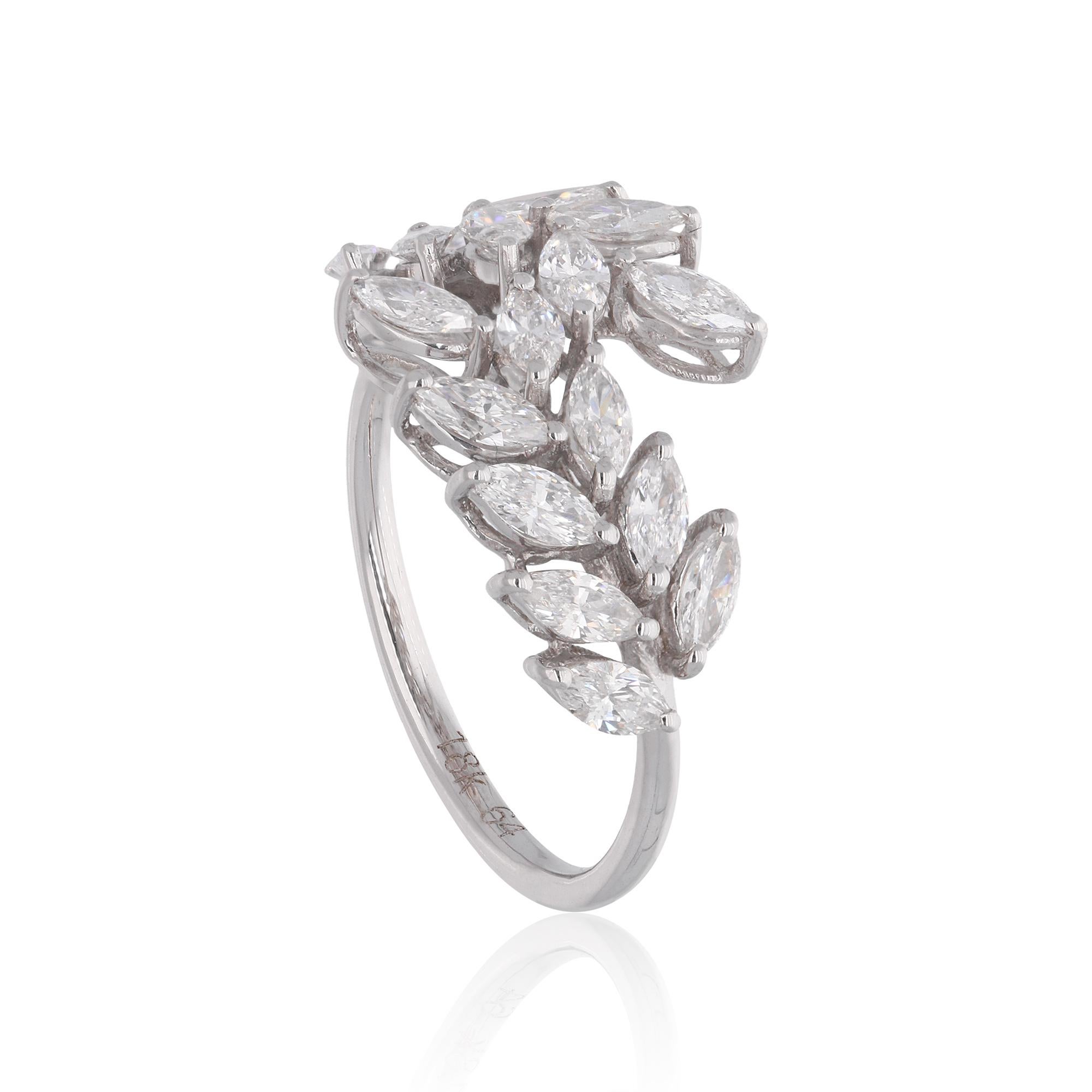 For Sale:  1.34 Carat SI Clarity HI Color Marquise Diamond Leaf Ring 18 Karat White Gold 5