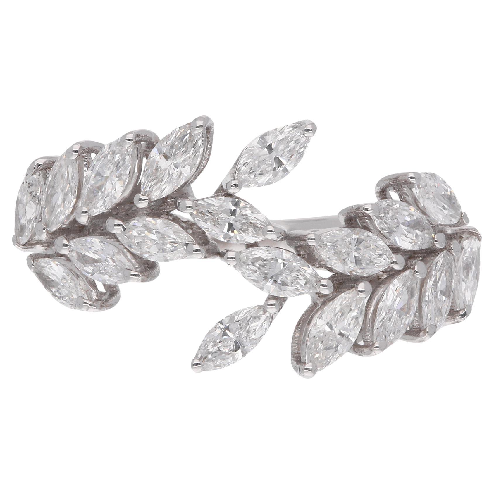For Sale:  1.34 Carat SI Clarity HI Color Marquise Diamond Leaf Ring 18 Karat White Gold
