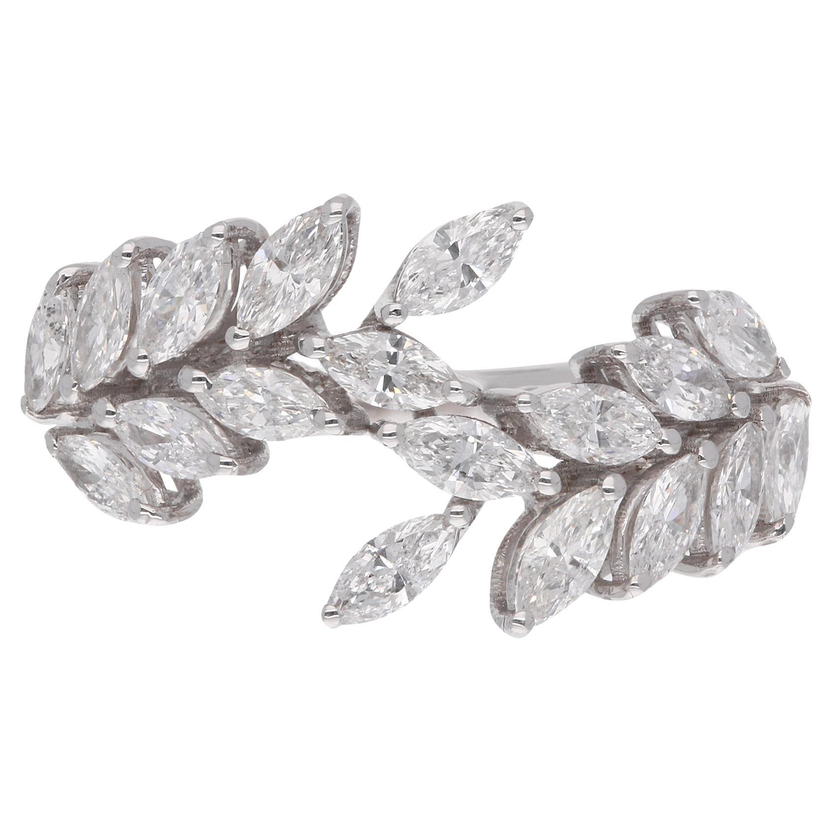 1,34 Karat SI Reinheit HI Farbe Marquise Diamant Blattring 18 Karat Weißgold im Angebot