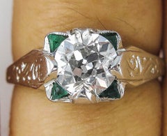 Anello di fidanzamento con diamante vecchio Euro da 1,34 carati in oro bianco EGL USA