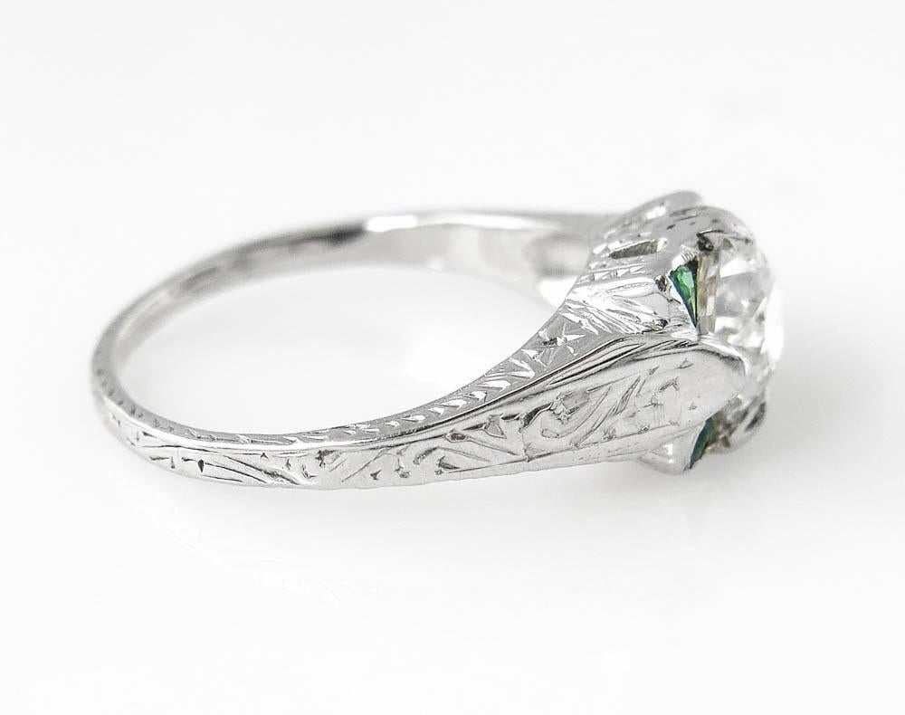 Femenino o masculino 1.34 Quilates Solitario Antiguo Euro Diamante Alianza de Boda Oro Blanco EGL USA en venta