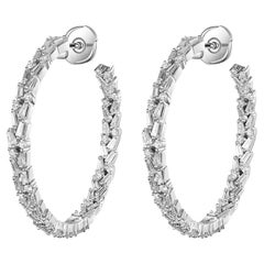 1.34 Carat Taper Diamonds Hoop Earrings in 14 Karat White Gold