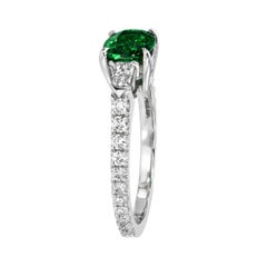1.34 Carat Tsavorite Garnet Cushion Cut Platinum Ring with Bullet Diamonds