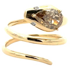 1.34 Carat Weight of Brown Diamond Snake Ring in 18K Yellow Gold