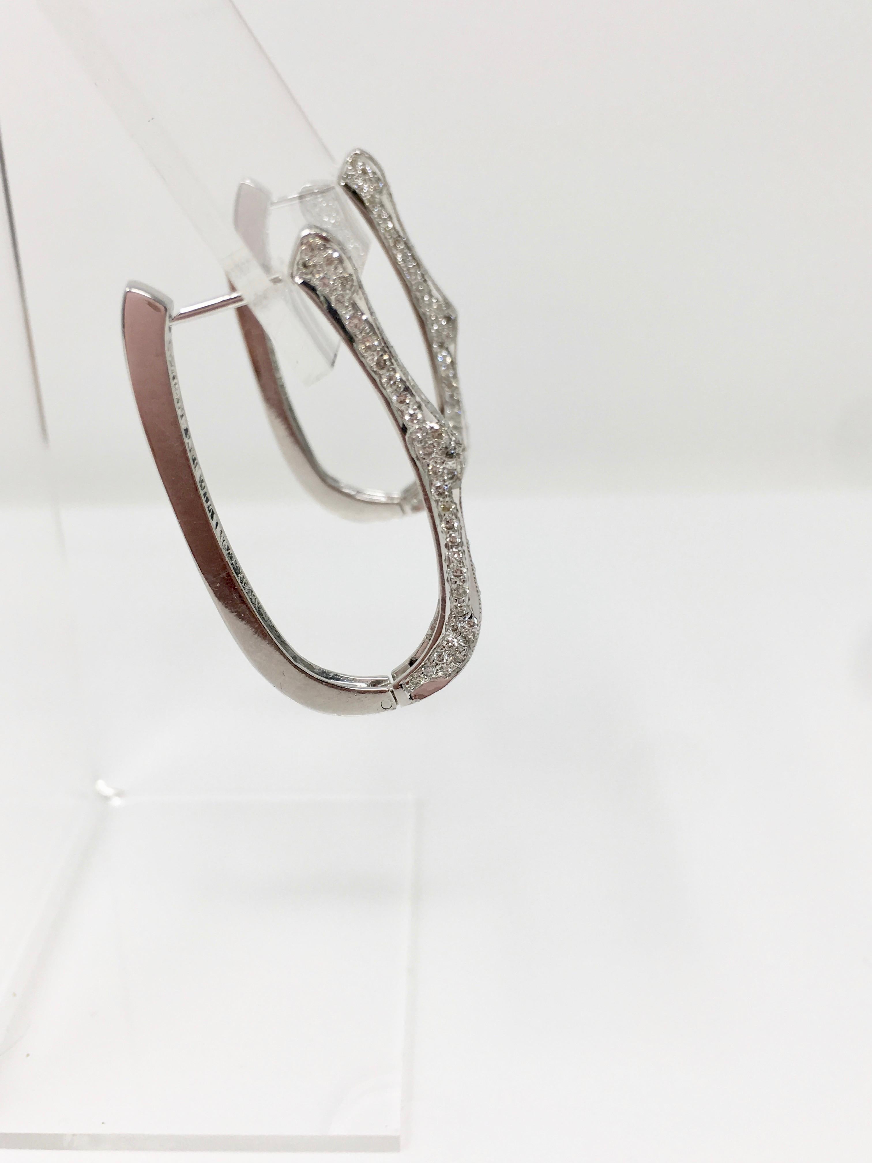 1.34 Carat White Round Brilliant diamond Hoop Earrings In 18K White Gold.  For Sale 1