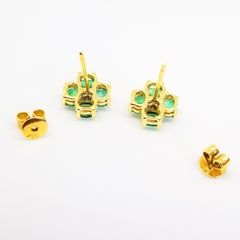 1.34 Carat Emerald Diamond Floret Stud Cluster Earrings 18 Karat Yellow