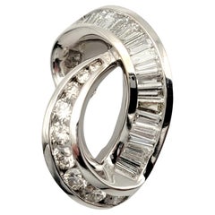 1.34 Carats Total Round and Baguette Diamond Open Loop Pendant 14 Karat Gold