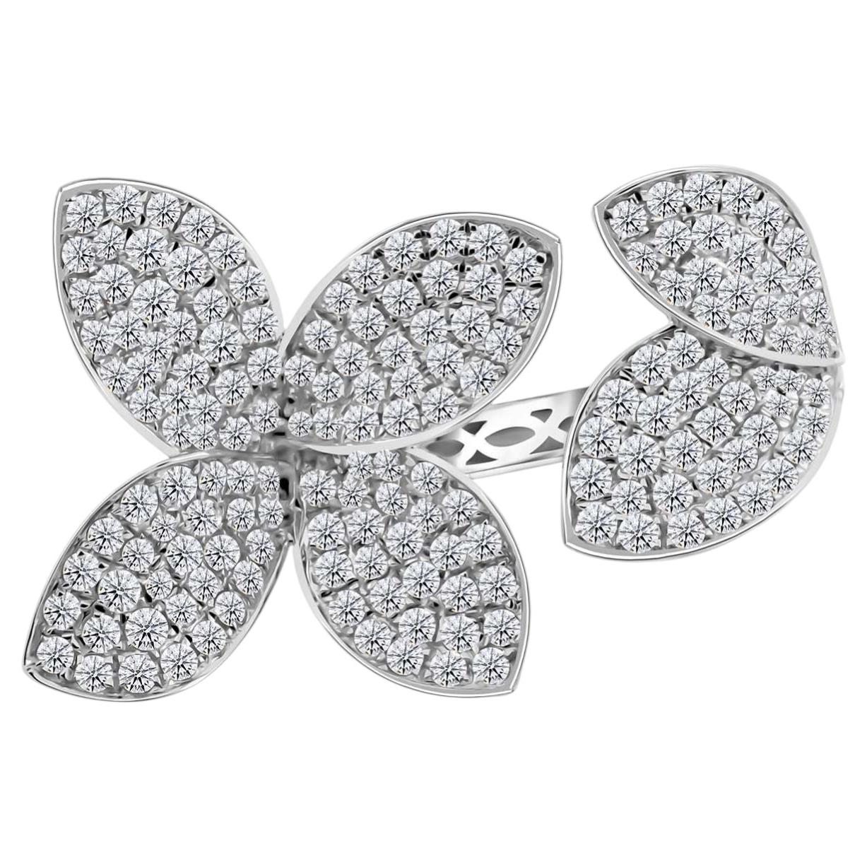 1.34 Ct. Natural Flower Bloom Diamond Statement Ring in 18K White Gold Jewelry