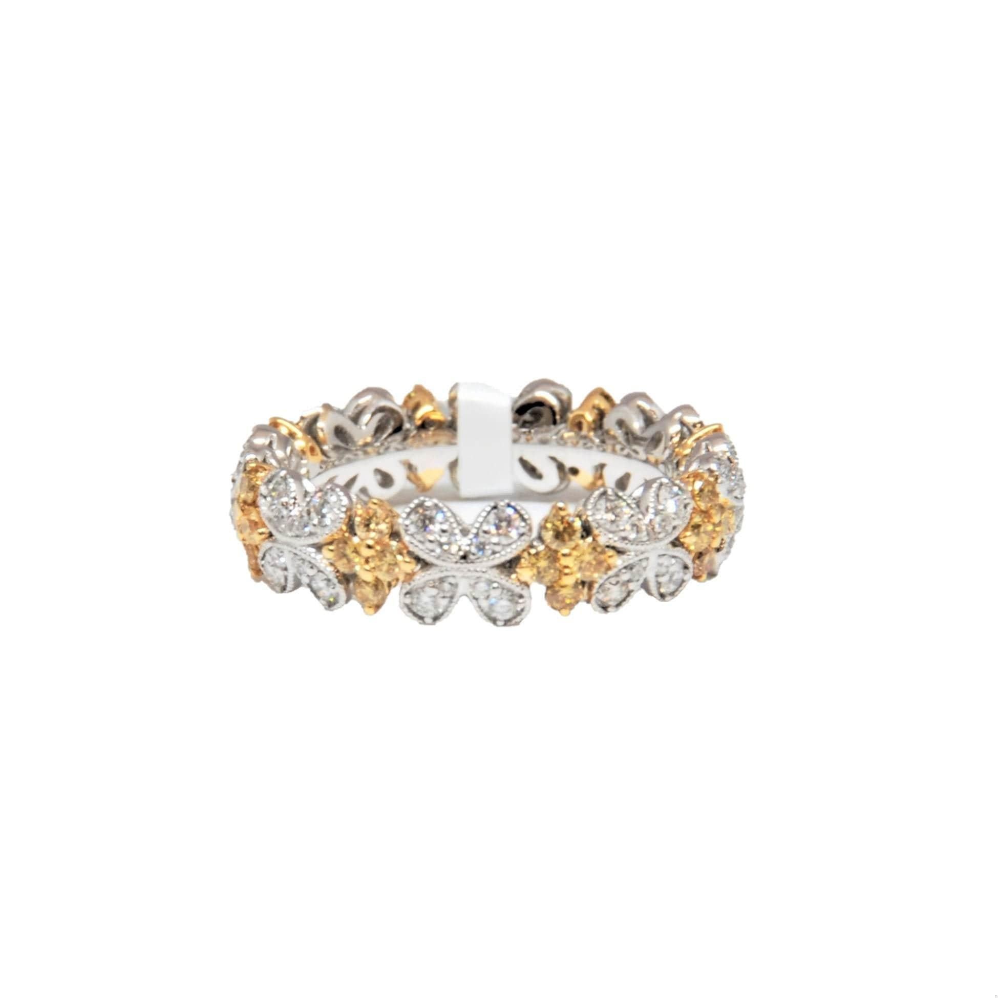 1.34 ct Yellow & White Flower Shape Diamond Eternity Band In New Condition For Sale In Chicago, IL