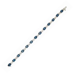 13.40 Carat Oval Blue Sapphire Round Diamond Tube Set Gold Bracelet