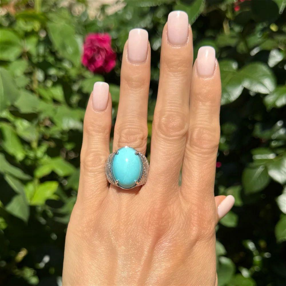 Anillo de oro de diseño firmado ZYDO de turquesa persa Bombay y diamante de 13,40 quilates Moderno en venta