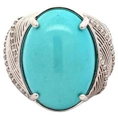 13.40 Carat Persian Turquoise Bombay and Diamond ZYDO Signed Designer Gold Ring 