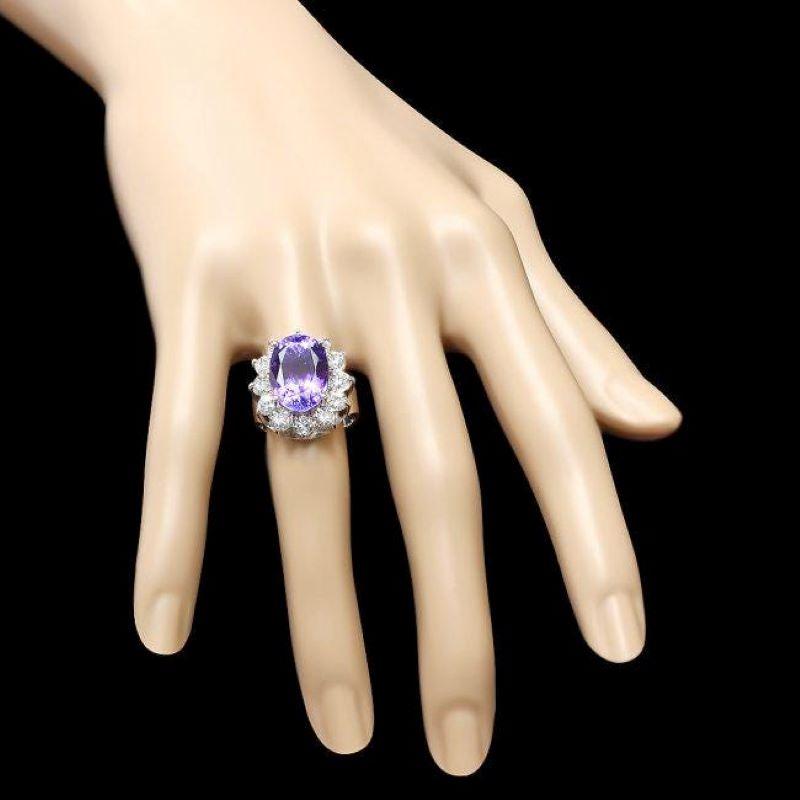 13.40 Carats Natural Tanzanite and Diamond 14K Solid White Gold Ring In New Condition For Sale In Los Angeles, CA