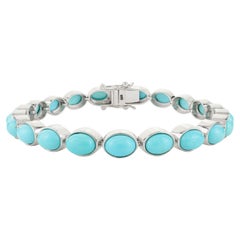 13,40 CT Oval Cabochon Turchese Birthstone Bracciale Tennis Unisex in Argento 925