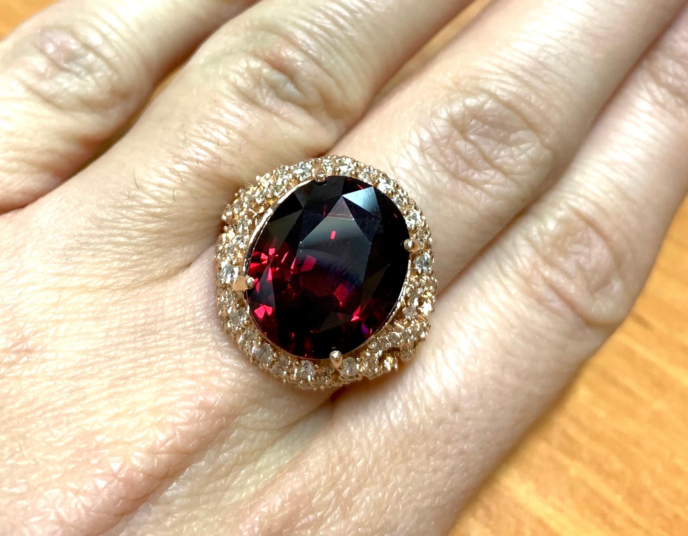 Oval Cut 13.41 Carat Oval Rubellite and Diamond Ring