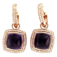 13.41 Carat Sugarloaf Amethyst Diamond Earrings in 14 Karat Rose Gold