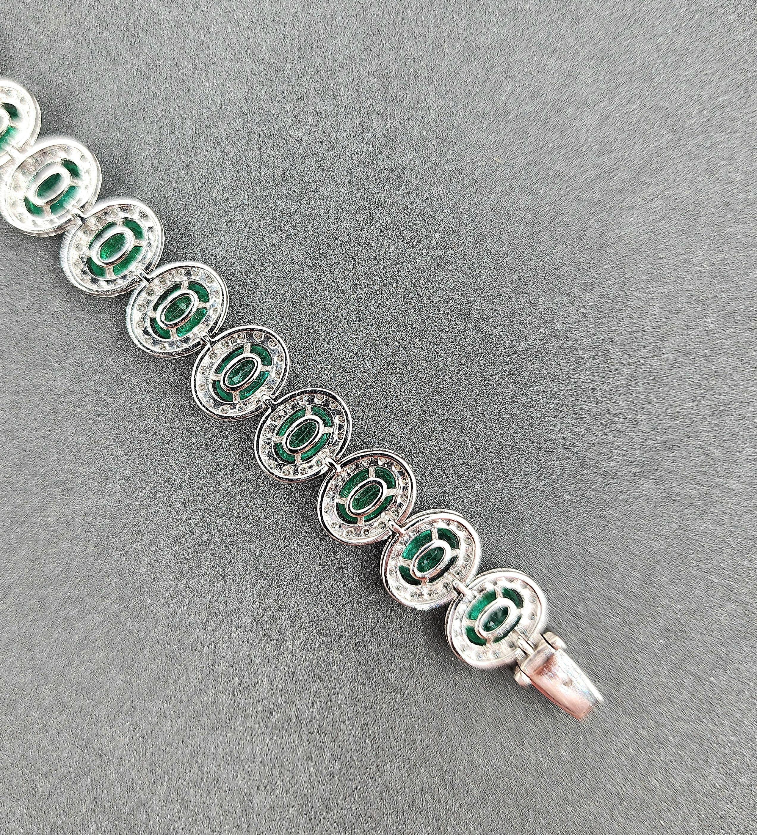 13,41 ct Natürlicher sambischer Smaragd & Diamant-Armband im Zustand „Neu“ im Angebot in Chicago, IL