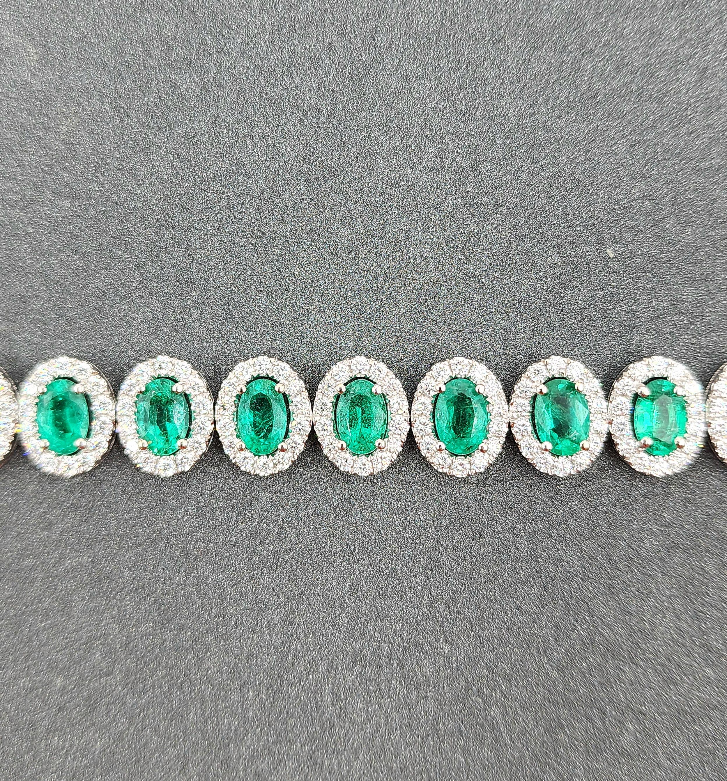 13,41 ct Natürlicher sambischer Smaragd & Diamant-Armband für Damen oder Herren im Angebot