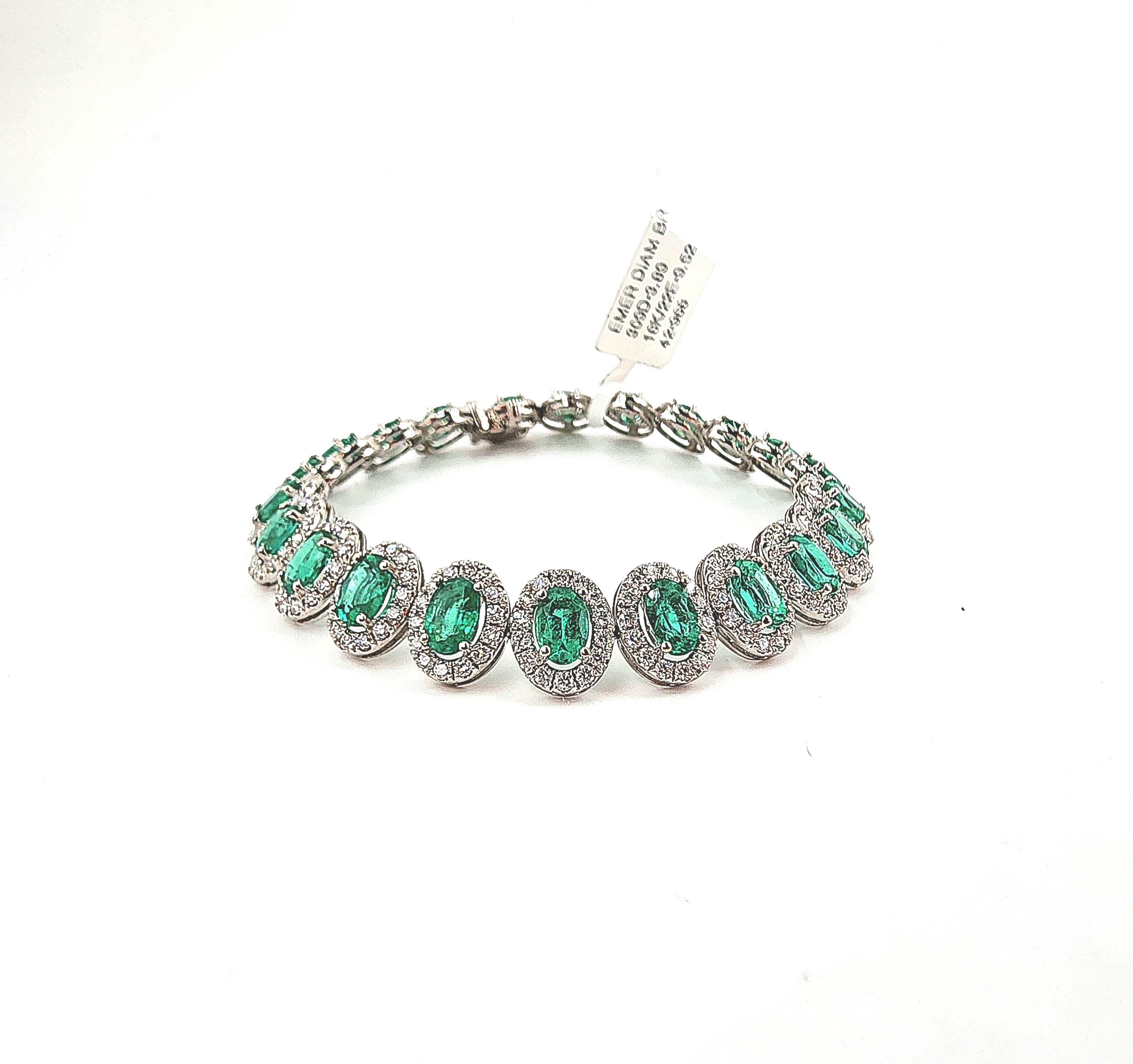 13,41 ct Natürlicher sambischer Smaragd & Diamant-Armband im Angebot 3