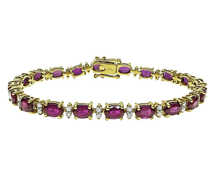13.41ct Ruby 0.80ct Diamond Gold Bracelet (Ovalschliff) im Angebot