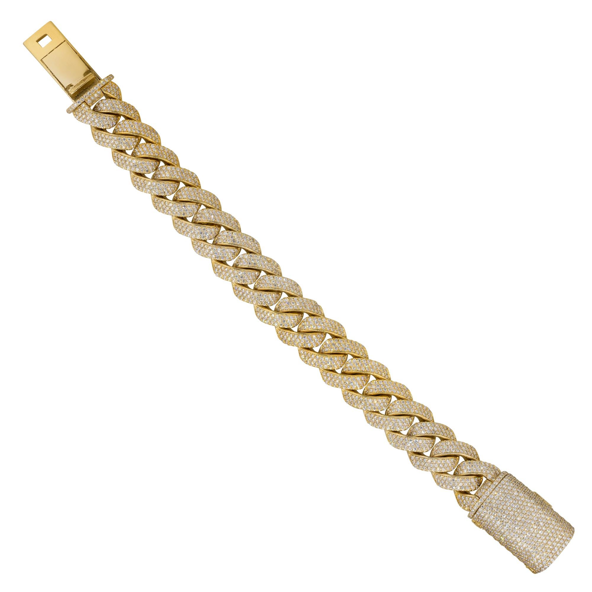 da uomo o donna Bracciale A Link Cubano con pavé di diamanti da 13,42 carati 14 carati in stock in vendita