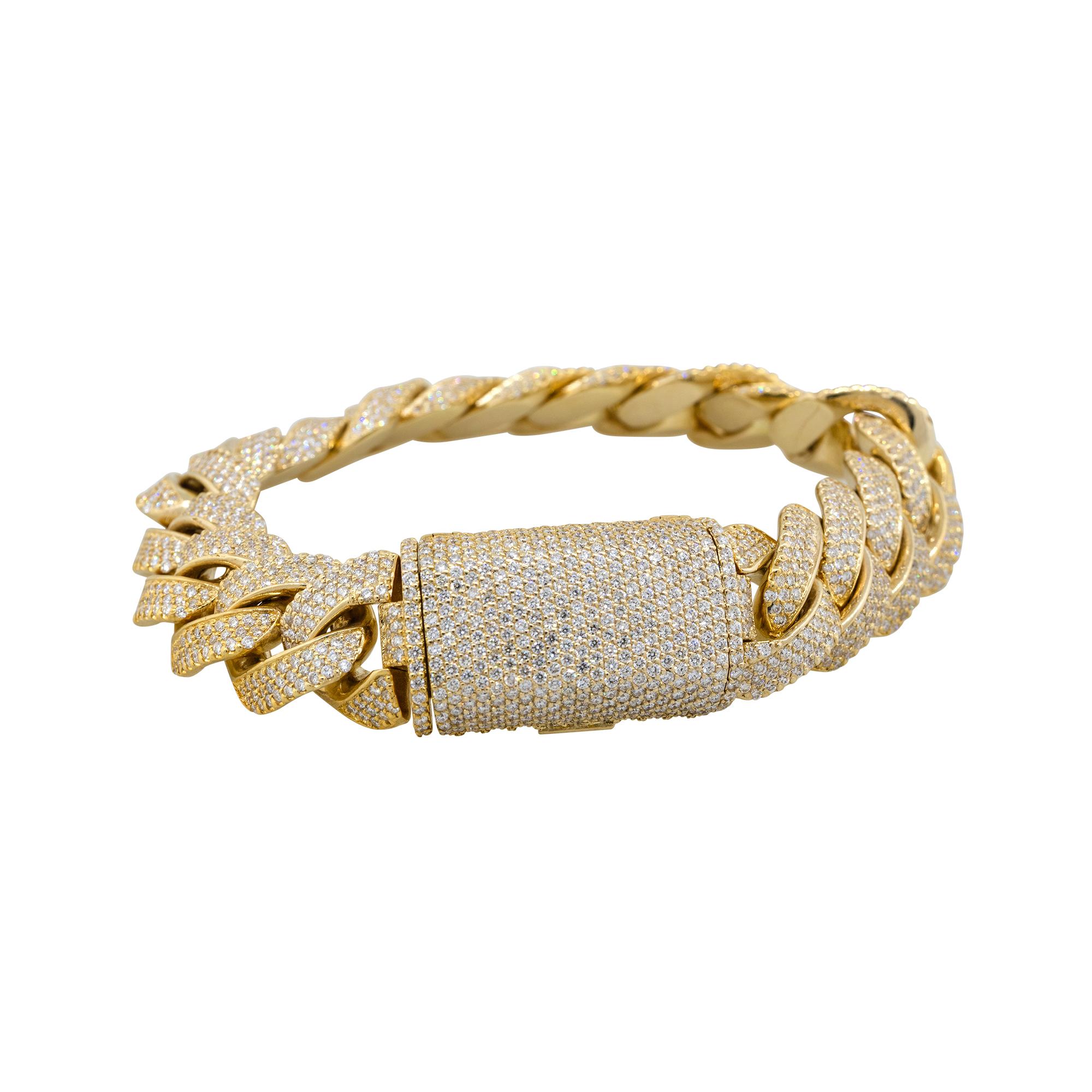 Bracciale A Link Cubano con pavé di diamanti da 13,42 carati 14 carati in stock in vendita 2