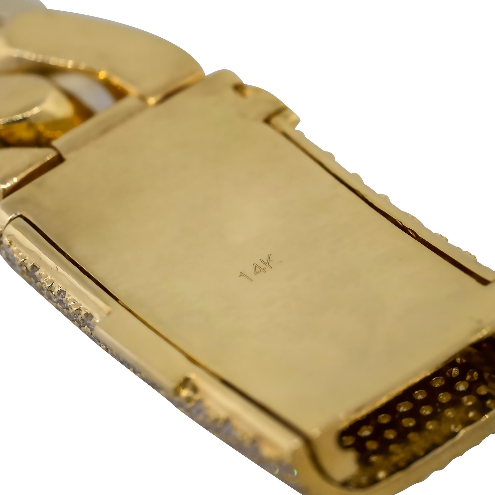 Bracciale A Link Cubano con pavé di diamanti da 13,42 carati 14 carati in stock in vendita 3