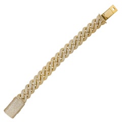 13.42 Carat Diamond Pave Cuban Link Bracelet 14 Karat in Stock