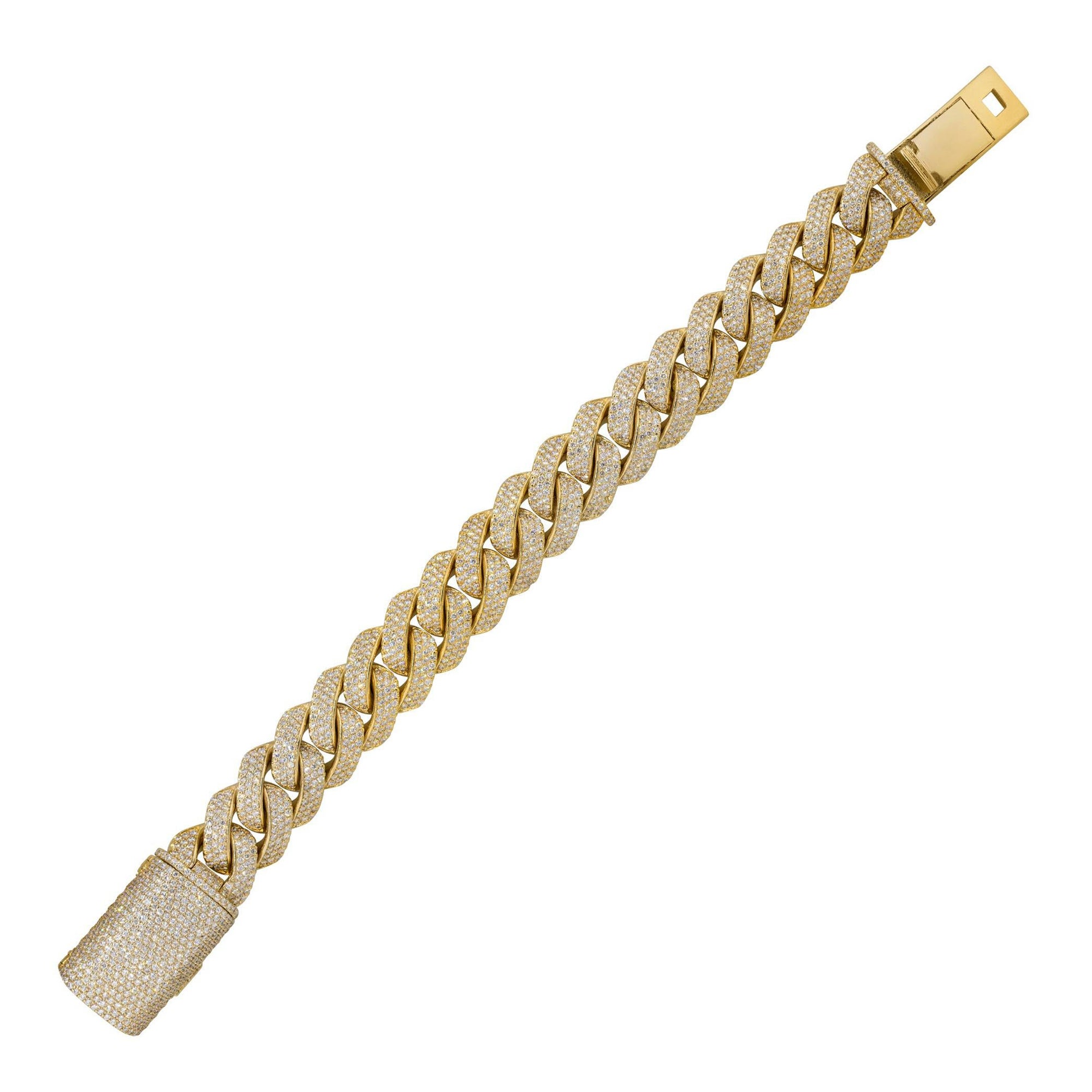 13,42 Karat Diamant-Pavé-Kubanisches Gliederarmband 14 Karat auf Lager