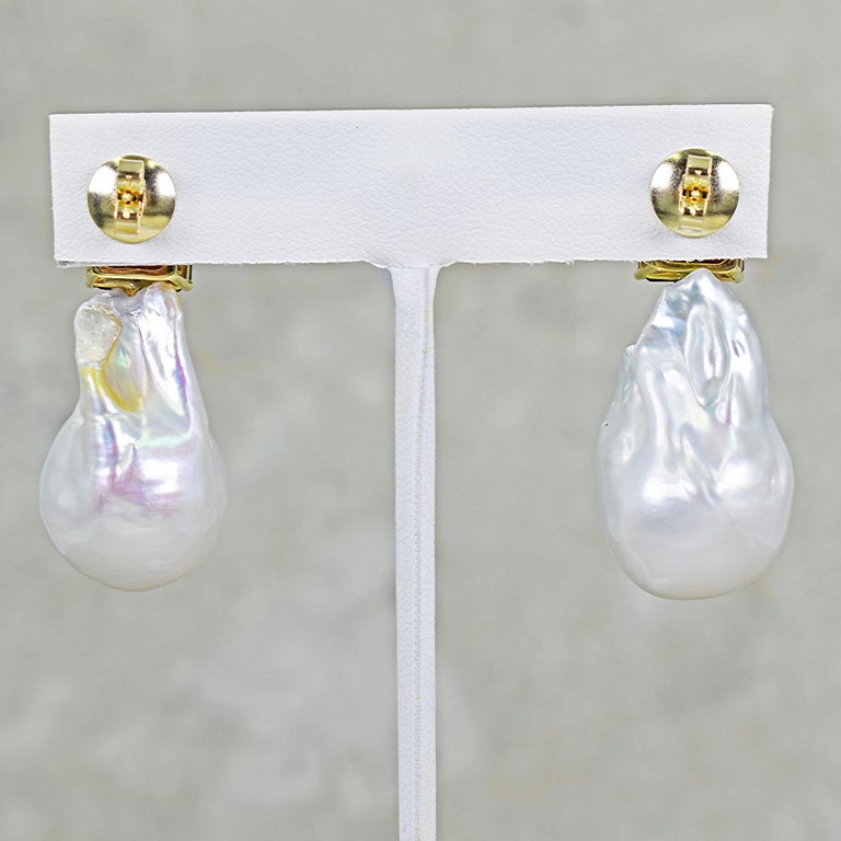 15-25mm Natural White Freshwater Baroque Pearl Dangle Earrings - Gold Stud, Screw Back 11 thumbnail image
