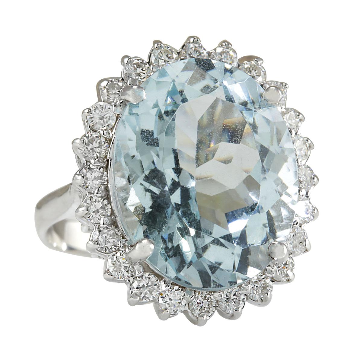 Stamped: 14K White Gold
Total Ring Weight: 7.5 Grams
Total Natural Aquamarine Weight is 12.42 Carat (Measures: 18.00x13.00 mm)
Color: Blue
Total Natural Diamond Weight is 1.00 Carat
Color: F-G, Clarity: VS2-SI1
Face Measures: 22.10x18.90 mm
Sku: