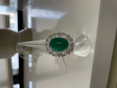 13.42 Carats Zambian Emerald Cabochon Ring Diamond Studded