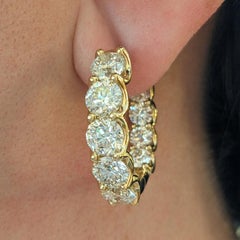13.42 cttw Large Round Natural Diamond Hoop Earrings in 18k Yellow Gold