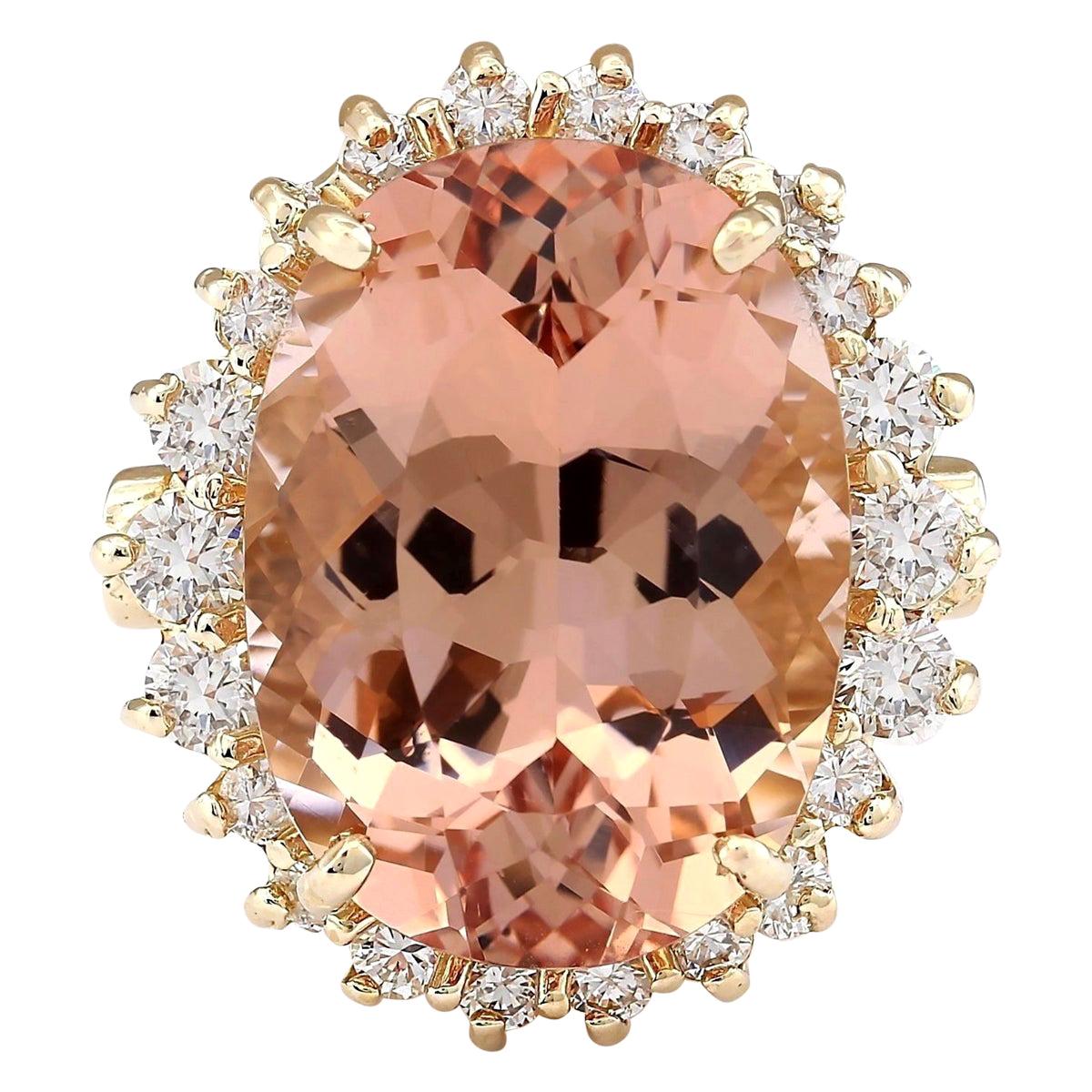 Natürlicher Morganit-Diamantring aus 14 Karat Gelbgold 