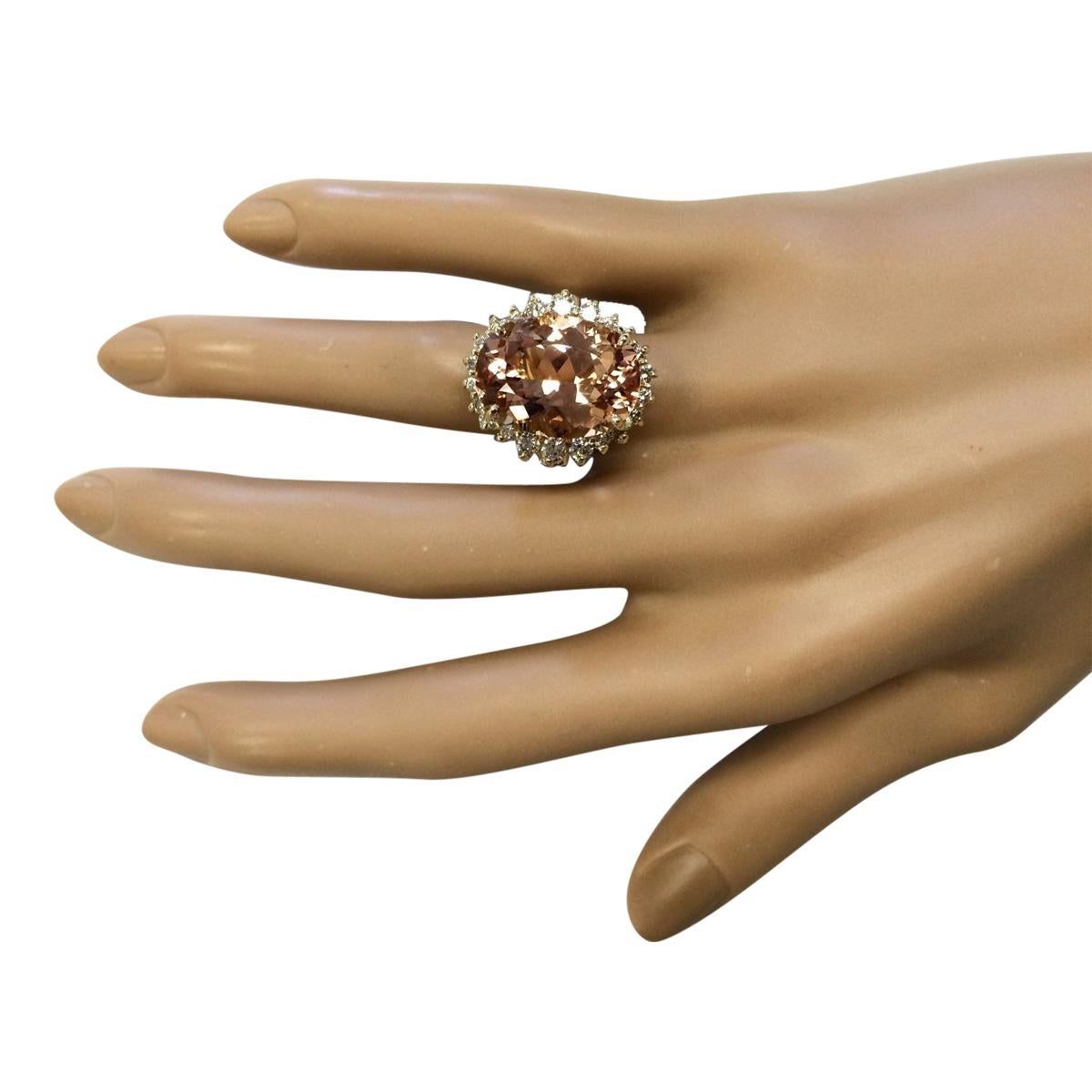 Natural Morganite Diamond Ring In 14 Karat Yellow Gold In New Condition For Sale In Manhattan Beach, CA