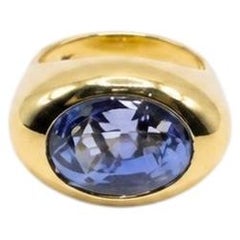 13.43 cts. Unheated Step Cut Oval Ceylon Sapphire Signet Ring