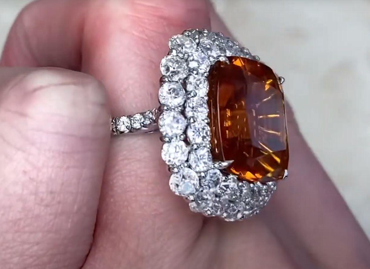 13.43ct Natural Citrine Cocktail Ring, Double Diamond Halo, Platinum In Excellent Condition For Sale In New York, NY