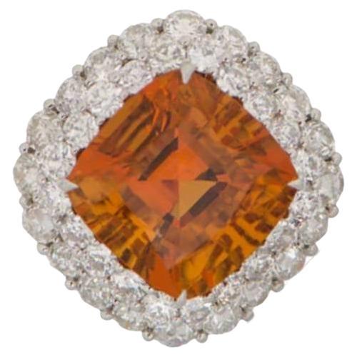 13.43ct Natural Citrine Cocktail Ring, Double Diamond Halo, Platinum For Sale