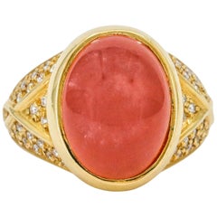 13.45 Carat 18 Karat Yellow Gold Inca Rose Rhodochrosite Diamond Ring