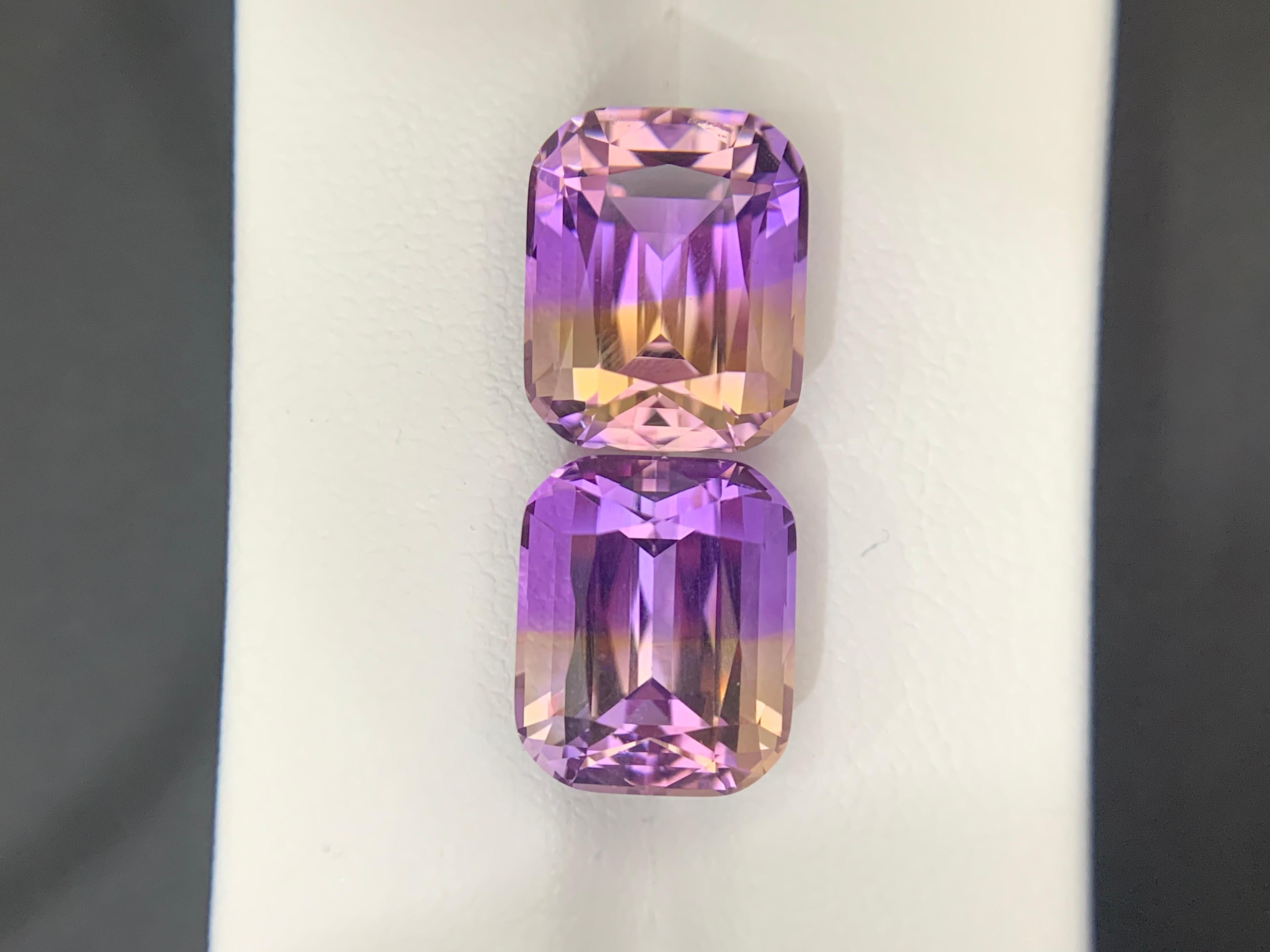 Arts and Crafts 13,45 Carati Nature sfaccettati Ametrine Coppia di gemme in vendita