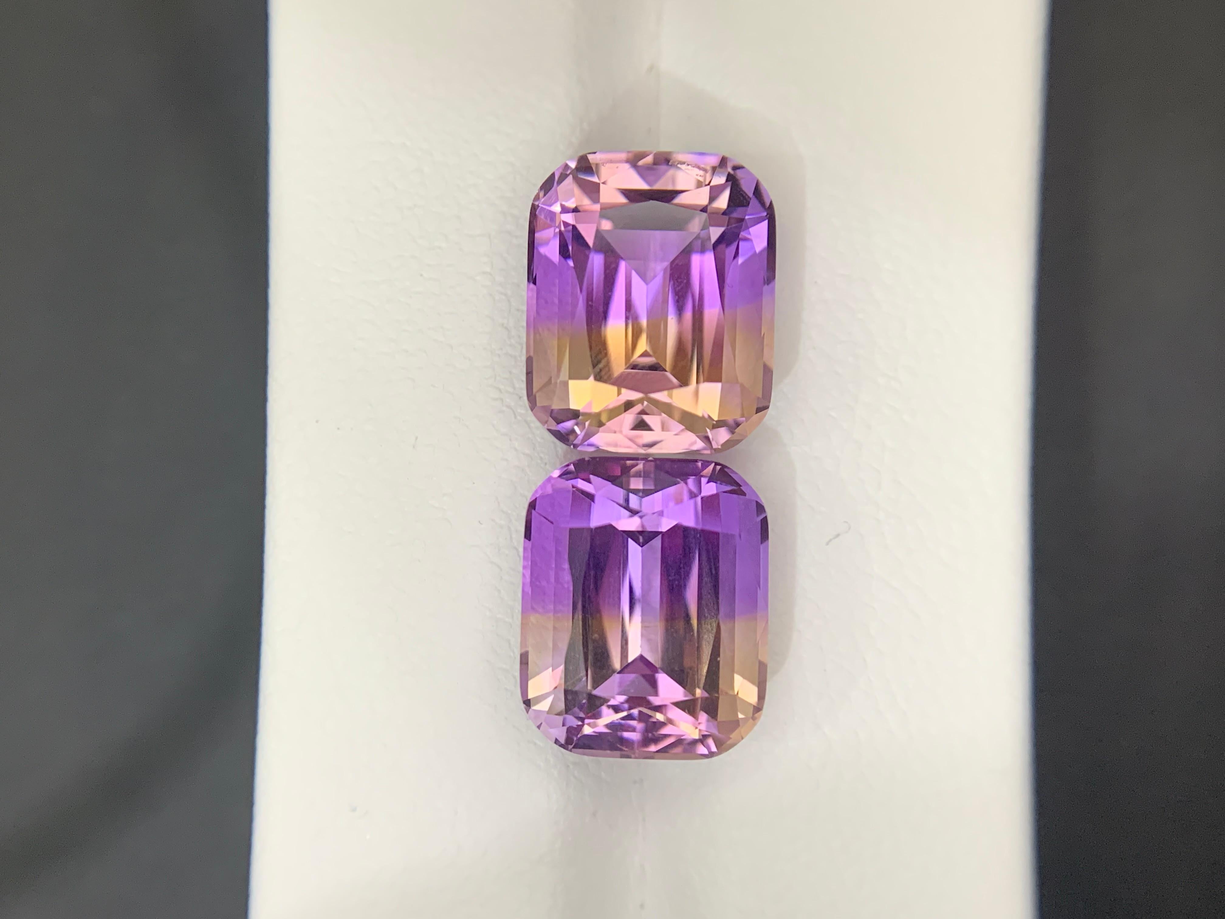 Taglio cuscino 13,45 Carati Nature sfaccettati Ametrine Coppia di gemme in vendita