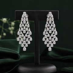 13.45 Ct Natural Oval & Pear Shaped Diamond Chandelier Earrings 18K White Gold