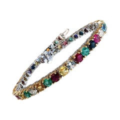 Bracelet ligne de pierres précieuses naturelles de 13,45 carats : spinelle, émeraude, saphir, rubis, améthyste et diamant