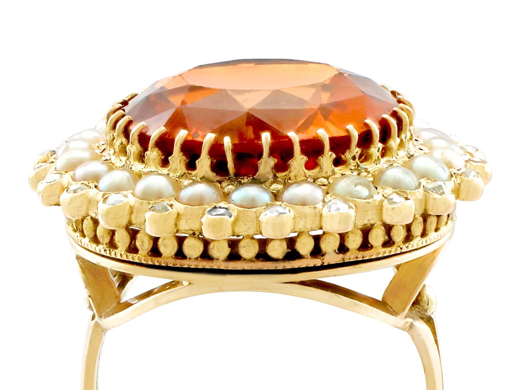 Round Cut 13.46 Carat Citrine and Diamond Pearl and Yellow Gold Cocktail Ring For Sale