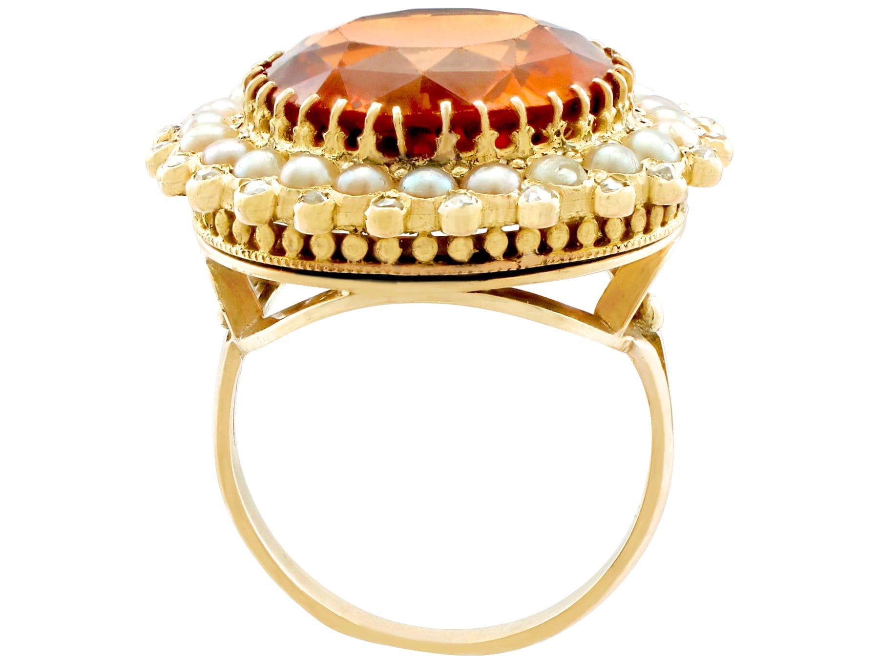 Women's 13.46 Carat Citrine and Diamond Pearl and Yellow Gold Cocktail Ring For Sale