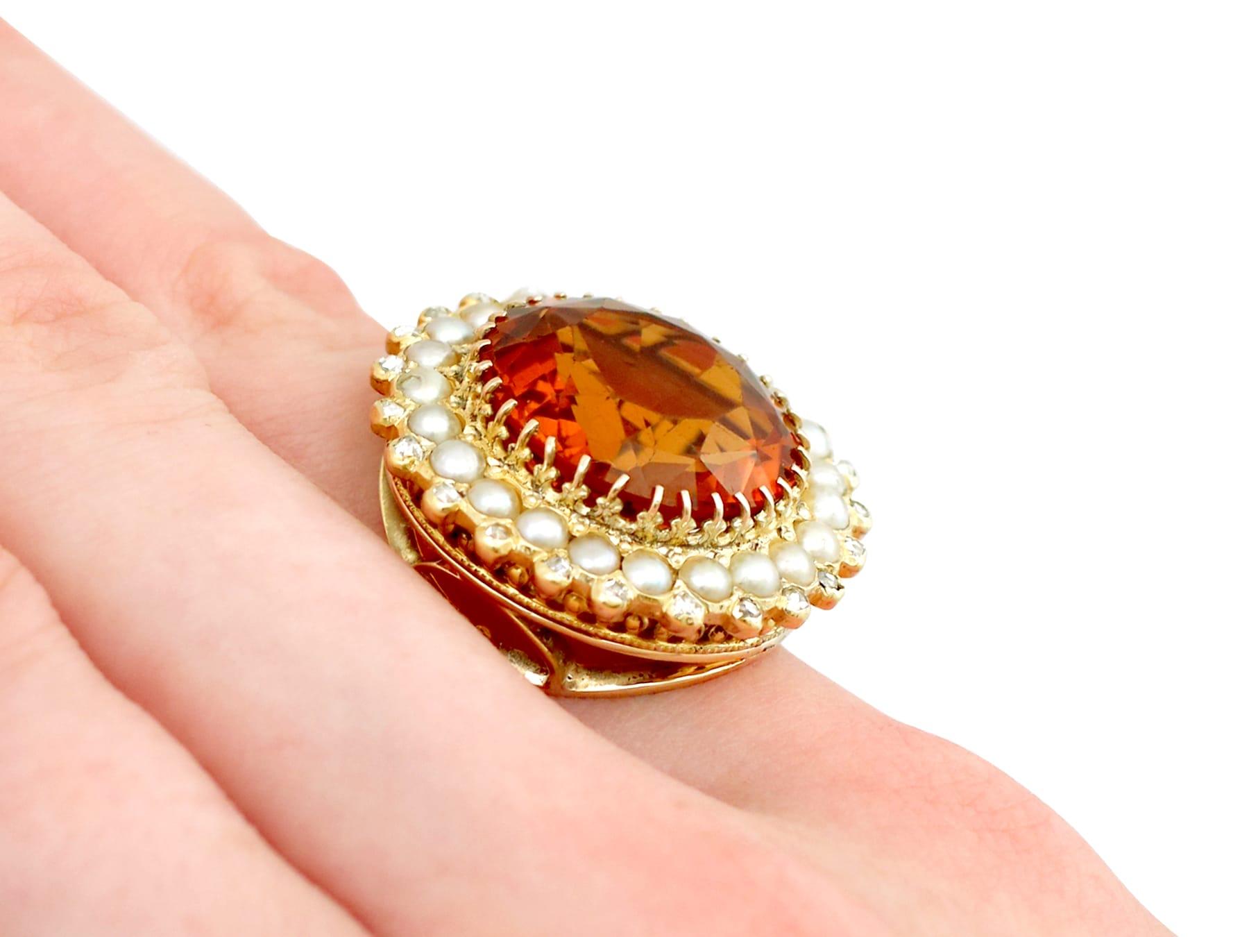 13.46 Carat Citrine and Diamond Pearl and Yellow Gold Cocktail Ring For Sale 4