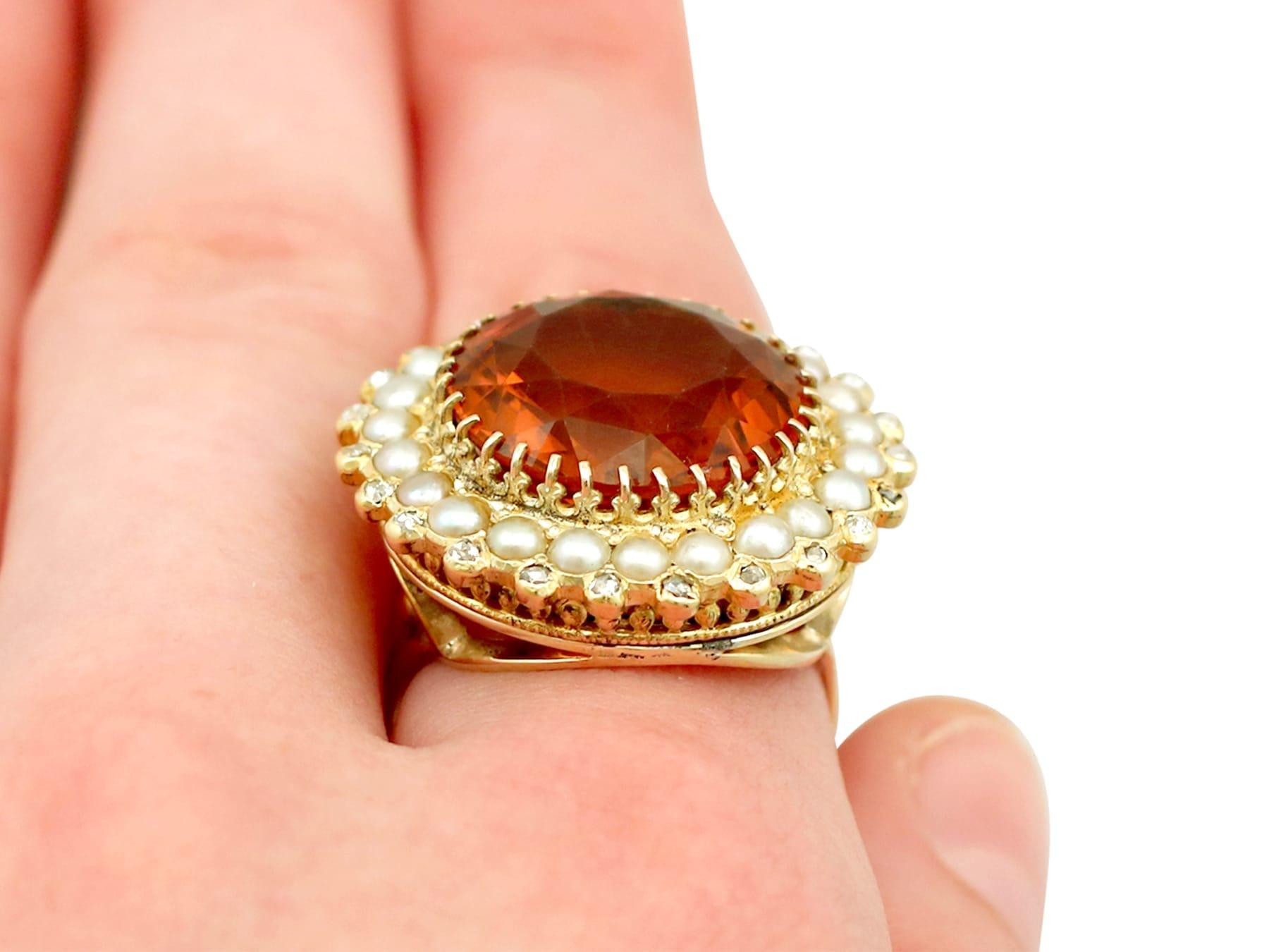 13.46 Carat Citrine and Diamond Pearl and Yellow Gold Cocktail Ring For Sale 5